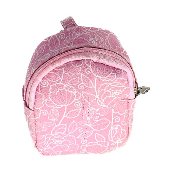 Backpack Charm Mini Pink White Floral Vinyl Zipper Ring Small Bag Coin Purse - Picture 1 of 7